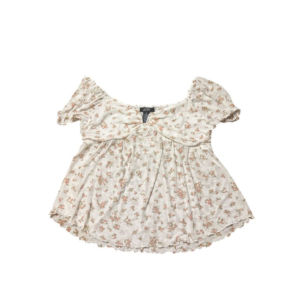 Just Polly Womens Milkmaid Baby Doll Top Size XL Floral Coquette